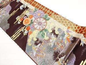 鶴に花々模様織出し袋帯